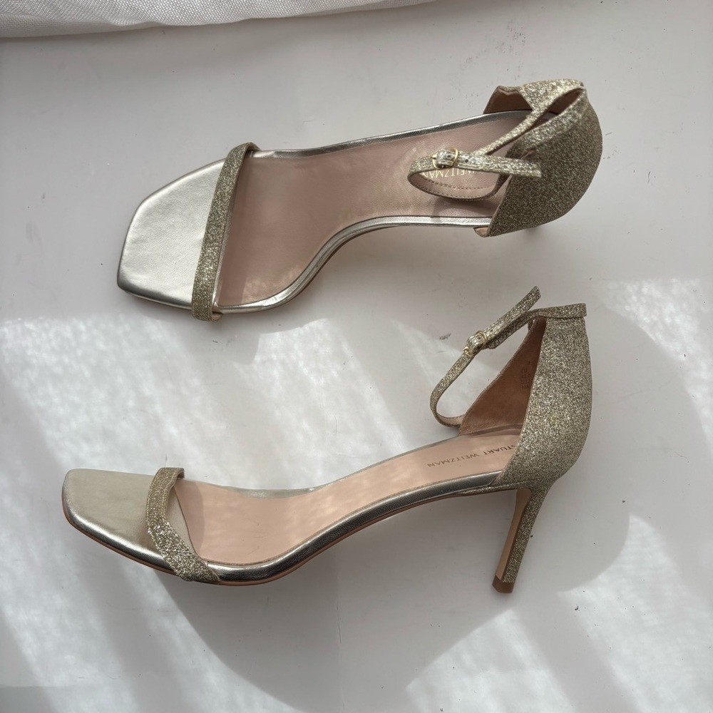 Stuart Weitzman New Gold Metallic Ankle Strap Sz‎ 12